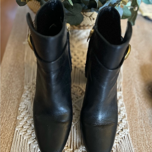 Coach Delaney zippered black bootie with gold hardware and block 3.5” heel - Picture 5 of 7